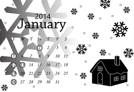 １月のカレンダー D-001682 のカレンダー