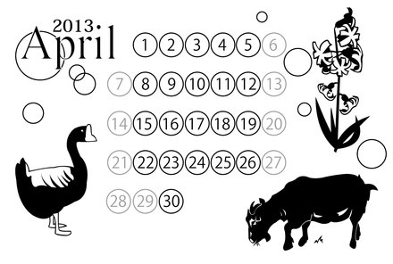 ４月のカレンダー D-000699 のカレンダー