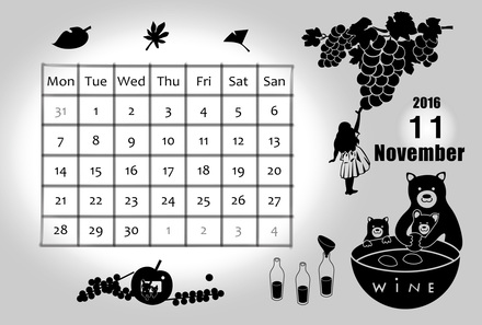 11月のカレンダーのシルエット D-003646 のカレンダー