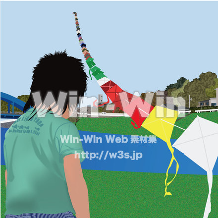 多摩川(連凧と子供)のCG・イラスト素材 W-002937