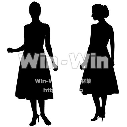 正装の女性　正面と後ろ姿のシルエット素材 W-003387