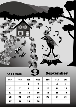 2020年9月　カレンダー D-005616 のカレンダー