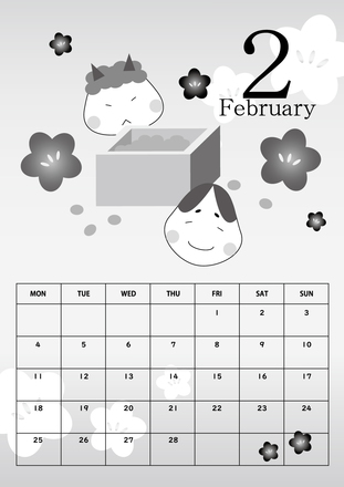 2019年2月カレンダー D-005124 のカレンダー