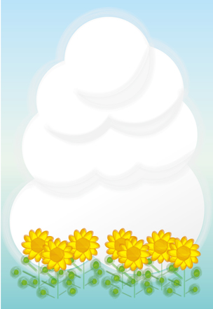 夏の絵　入道雲とひまわりの群生 D-004776 のポストカード・DM