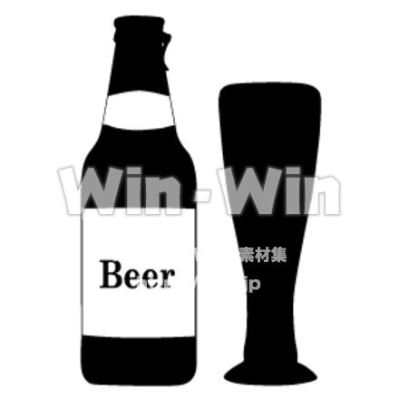 ビール瓶とグラスのシルエット素材 W-006594