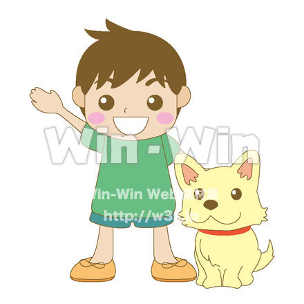 男の子と犬のCG・イラスト素材 W-015159