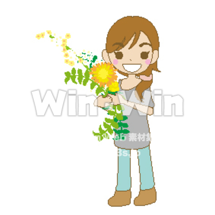 花を持っている女性のCG・イラスト素材 W-014733
