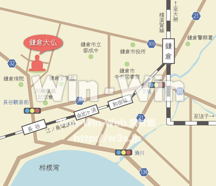鎌倉大仏地図のCG・イラスト素材 W-017486