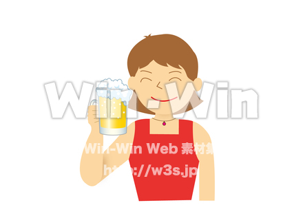 ビールを飲む女性 W の無料cg イラスト素材