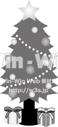 クリスマスツリーとプレゼントのシルエット素材 W-019069