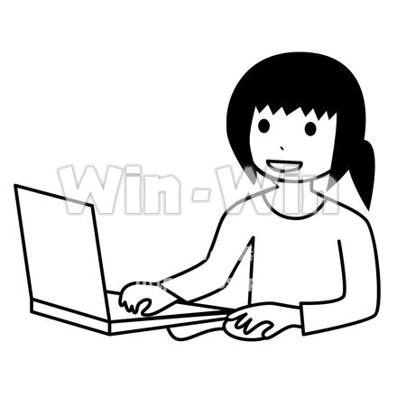 パソコンをする女性のシルエット素材 W-019354