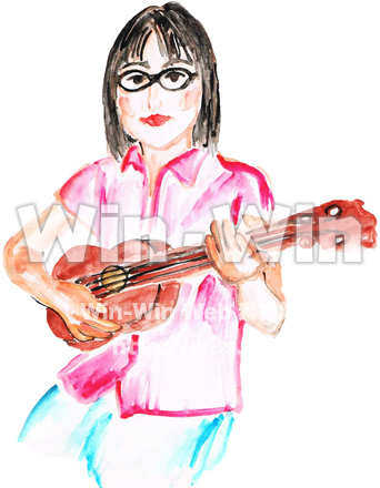 ウクレレを弾く女性のCG・イラスト素材 W-018460