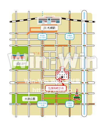 札幌時計台までの地図のCG・イラスト素材 W-020261
