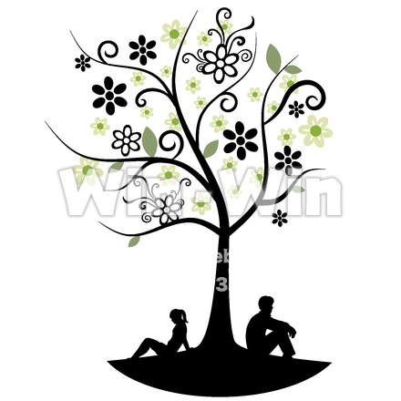 木の下で休む男女のCG・イラスト素材 W-020560