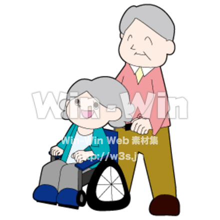 車いすのおばあさんとおじいさんのCG・イラスト素材 W-025634