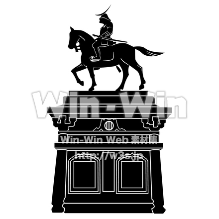 伊達政宗騎馬像のシルエット素材 W-025538