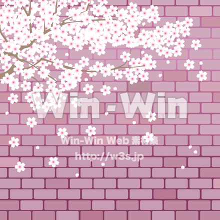 桜と煉瓦壁のCG・イラスト素材 W-025136