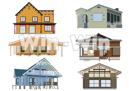 木造住宅6種のCG・イラスト素材 W-025391