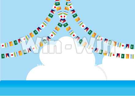 アジアの国旗と海のCG・イラスト素材 W-024676