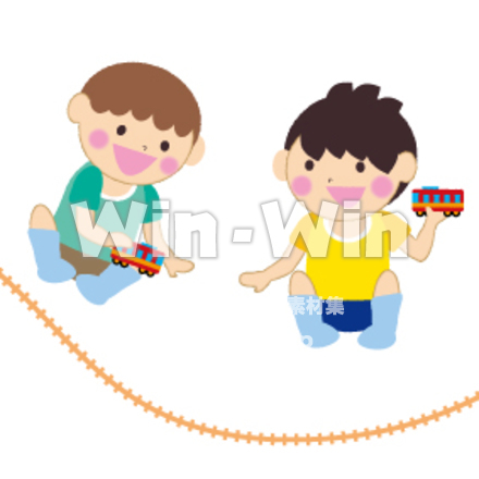 電車のおもちゃで遊ぶ男の子たちのCG・イラスト素材 W-025533