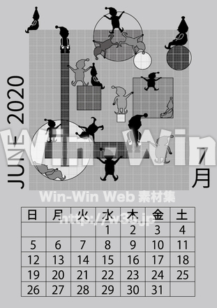 2020年7月カレンダーのシルエット素材 W-026623