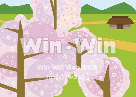 「日本昔話、花咲か爺さん」ぬり絵課題の背景画のCG・イラスト素材 W-027915