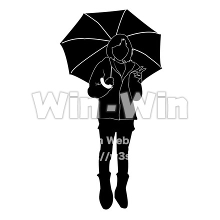 傘をさす女の子のシルエット素材 W-027555