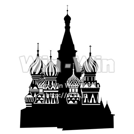 モスクワ／赤の広場・聖ワシリィ大聖堂のシルエット素材 W-027389