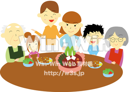 食卓を囲む家族のCG・イラスト素材 W-026974