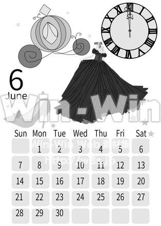年6月のシンデレラのカレンダー W の無料シルエット素材
