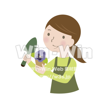 花を植える女性のCG・イラスト素材 W-026559