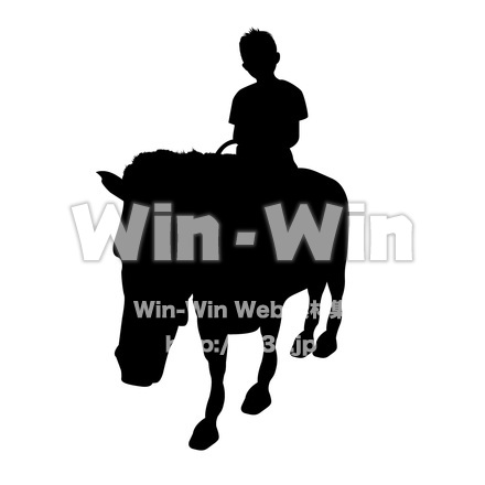 馬に乗る子供のシルエット素材 W-029529