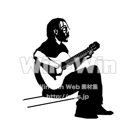 ギターを弾く人のシルエット素材 W-029250