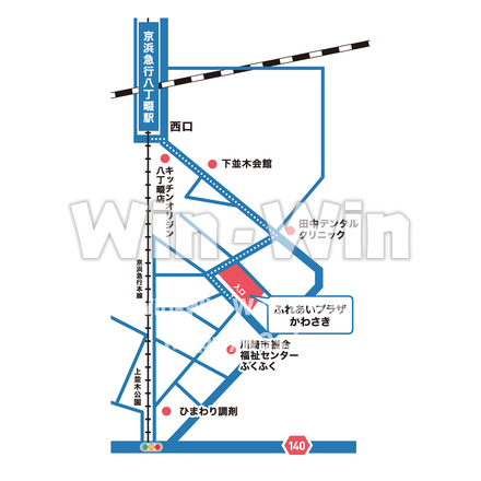 八丁畷駅〜ふれあいプラザかわさき_地図のCG・イラスト素材 W-029768