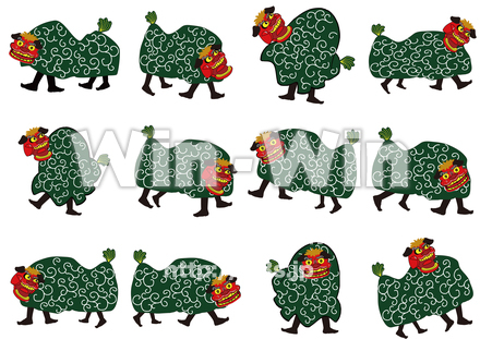 アニメーション 獅子舞12コマの一覧のCG・イラスト素材 W-030869