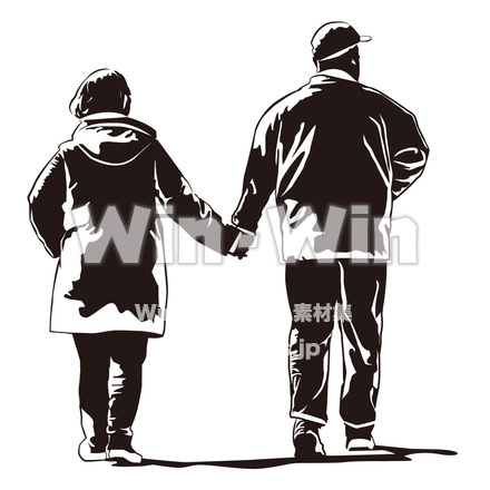 散歩する老夫婦のシルエット素材 W-030150