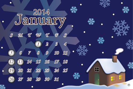 1月のカレンダー（カラーイラスト） D-002789 のカレンダー
