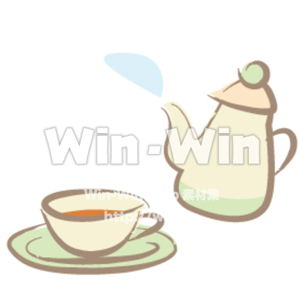 お茶のカップとポットのCG・イラスト素材 W-011779