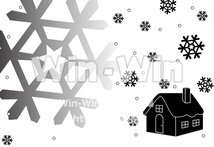 冬のイラスト（雪の結晶と雪が積もった家）のシルエット素材 W-017855
