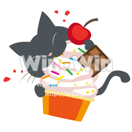 甘いモノ大好き！食いしん坊猫のCG・イラスト素材 W-019919