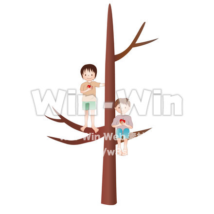 木の上の子どものCG・イラスト素材 W-019437
