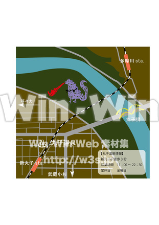 地図　新丸子　丸子温泉のCG・イラスト素材 W-021877