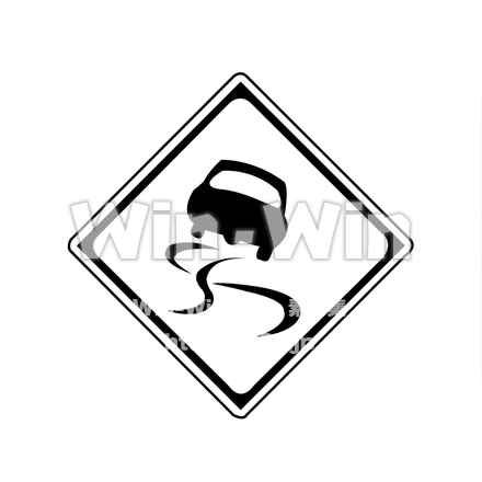 道路標識(警戒標識)　すべりやすいのシルエット素材 W-023706