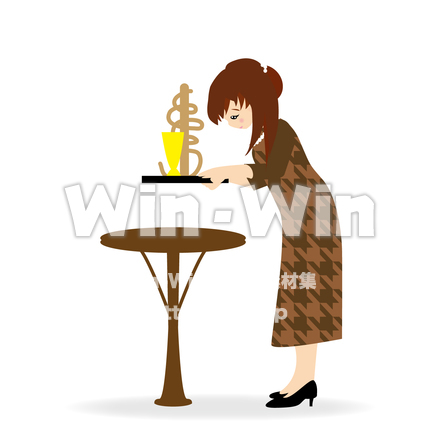 女の人とテーブルのCG・イラスト素材 W-023128