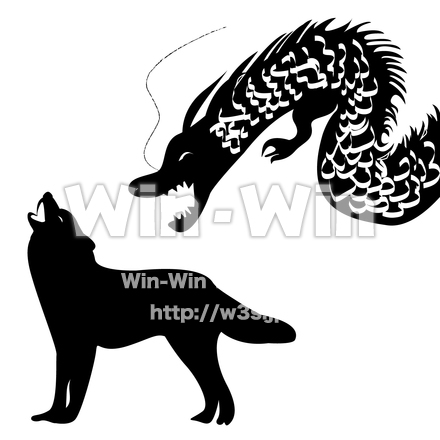 龍とオオカミのシルエット素材 W-027642