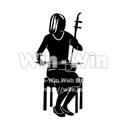 二胡を弾く女性のシルエット素材 W-027599