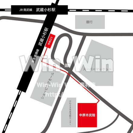 中原市民館への地図のCG・イラスト素材 W-026796