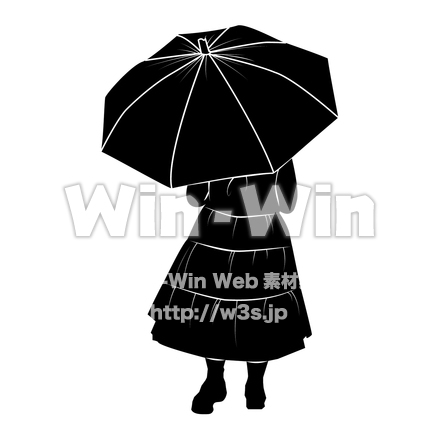 後ろ姿の傘をさしている少女 W の無料シルエット素材