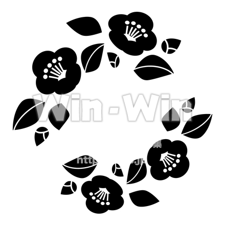 椿の花輪のシルエット素材 W-028924